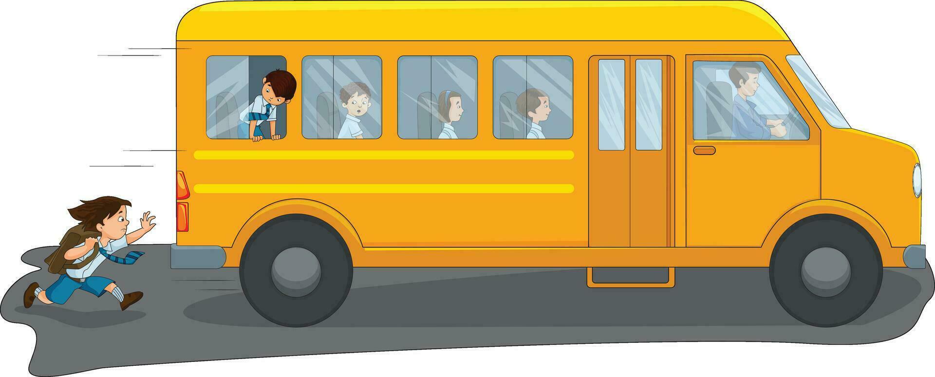 Yellow bus moving on road vector illustration