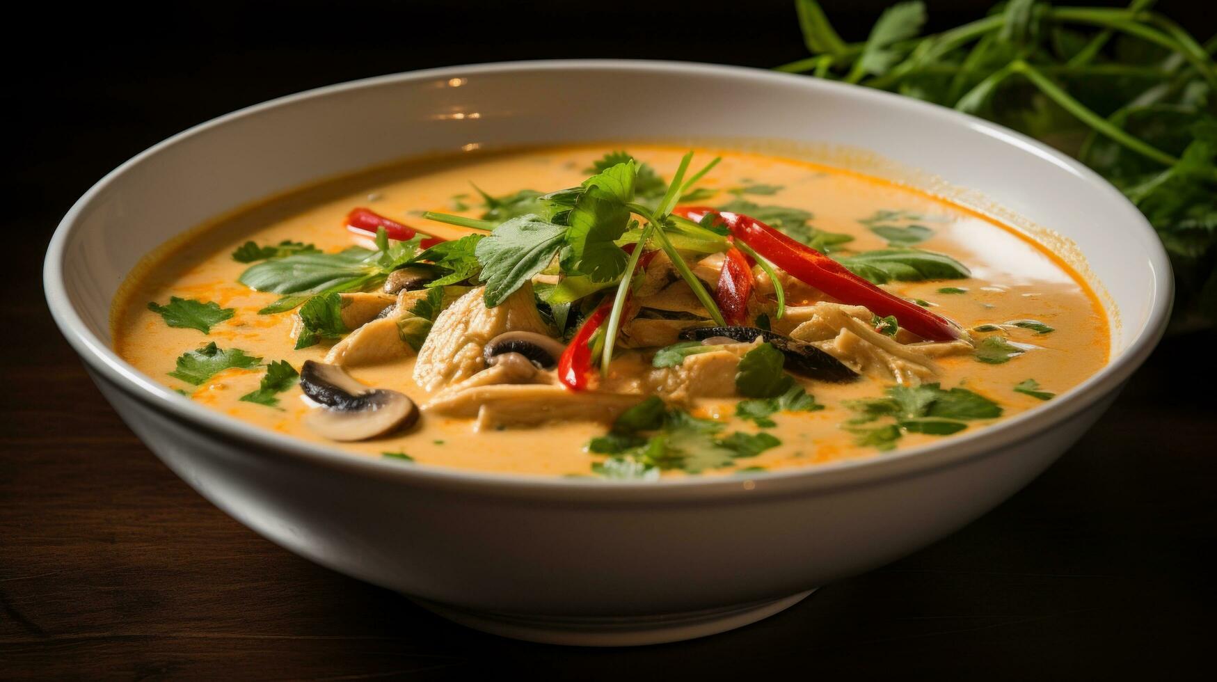 AI generated A fragrant and exotic Thai soup with lemongrass, coconut milk photo