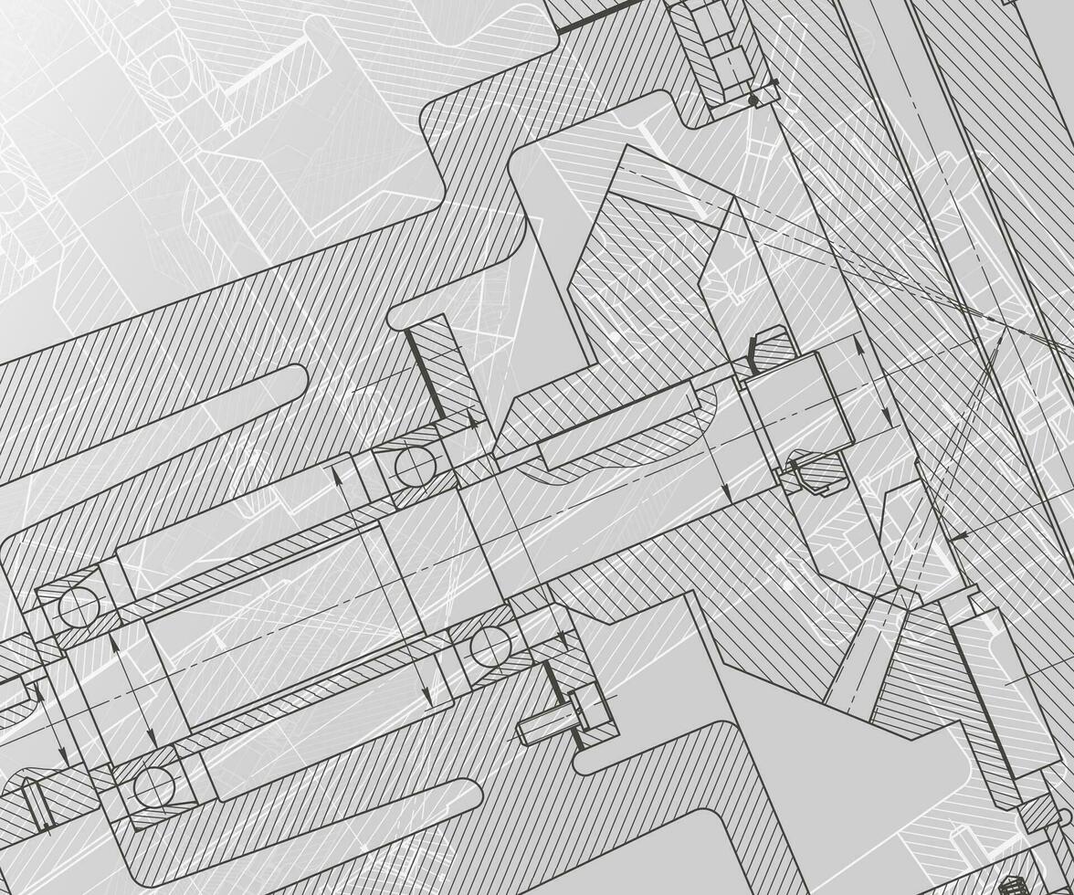 Mechanical engineering drawings on white background. Milling machine spindle. Technical Design. Cover vector