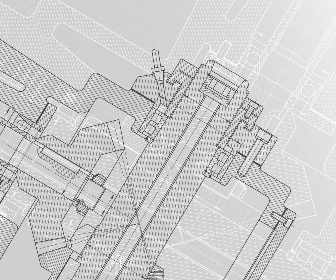 Mechanical engineering drawings on white background. Milling machine spindle. Technical Design. Cover vector