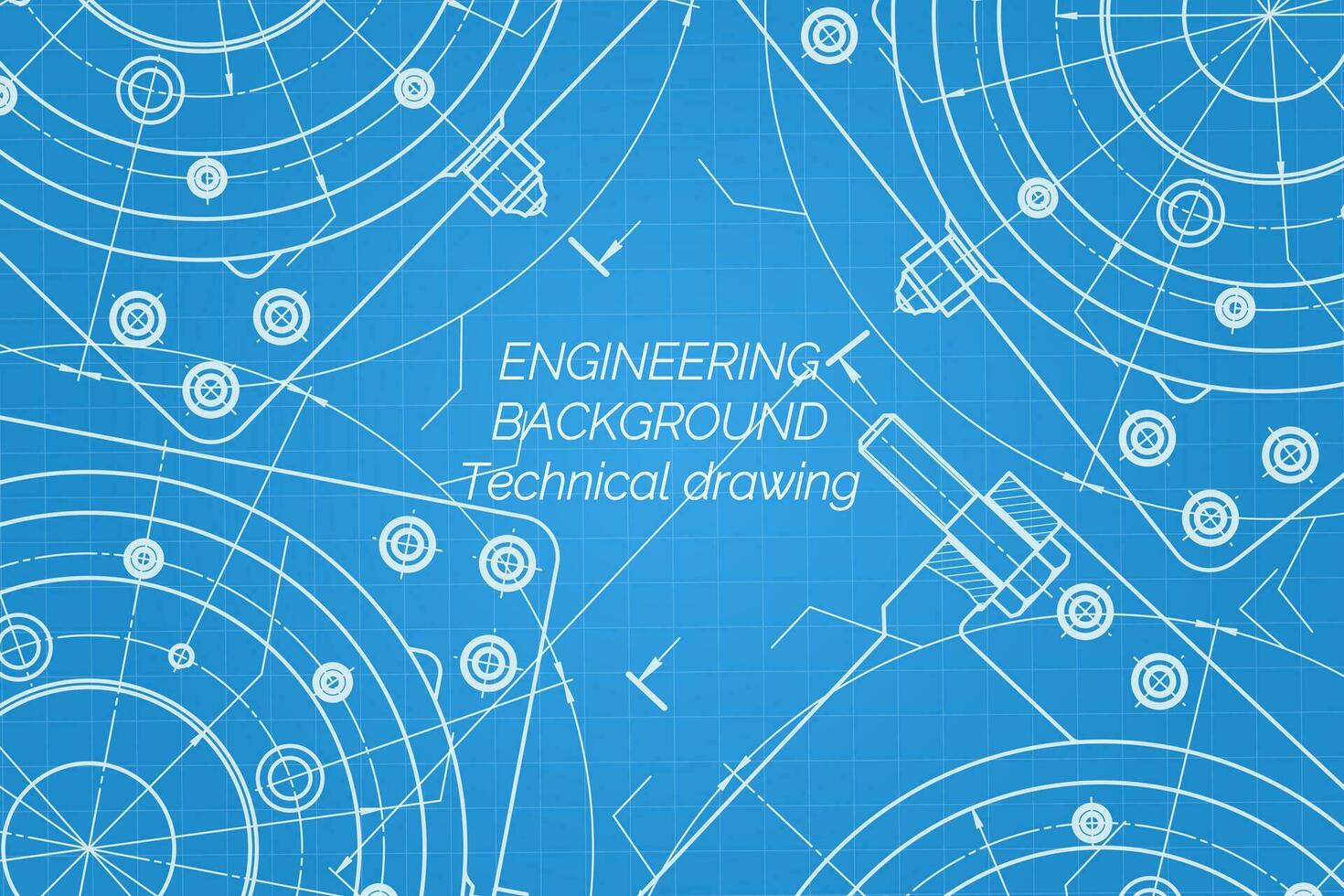 Mechanical engineering drawings on blue background. Milling machine spindle. Technical Design. Cover. Blueprint. Vector illustration
