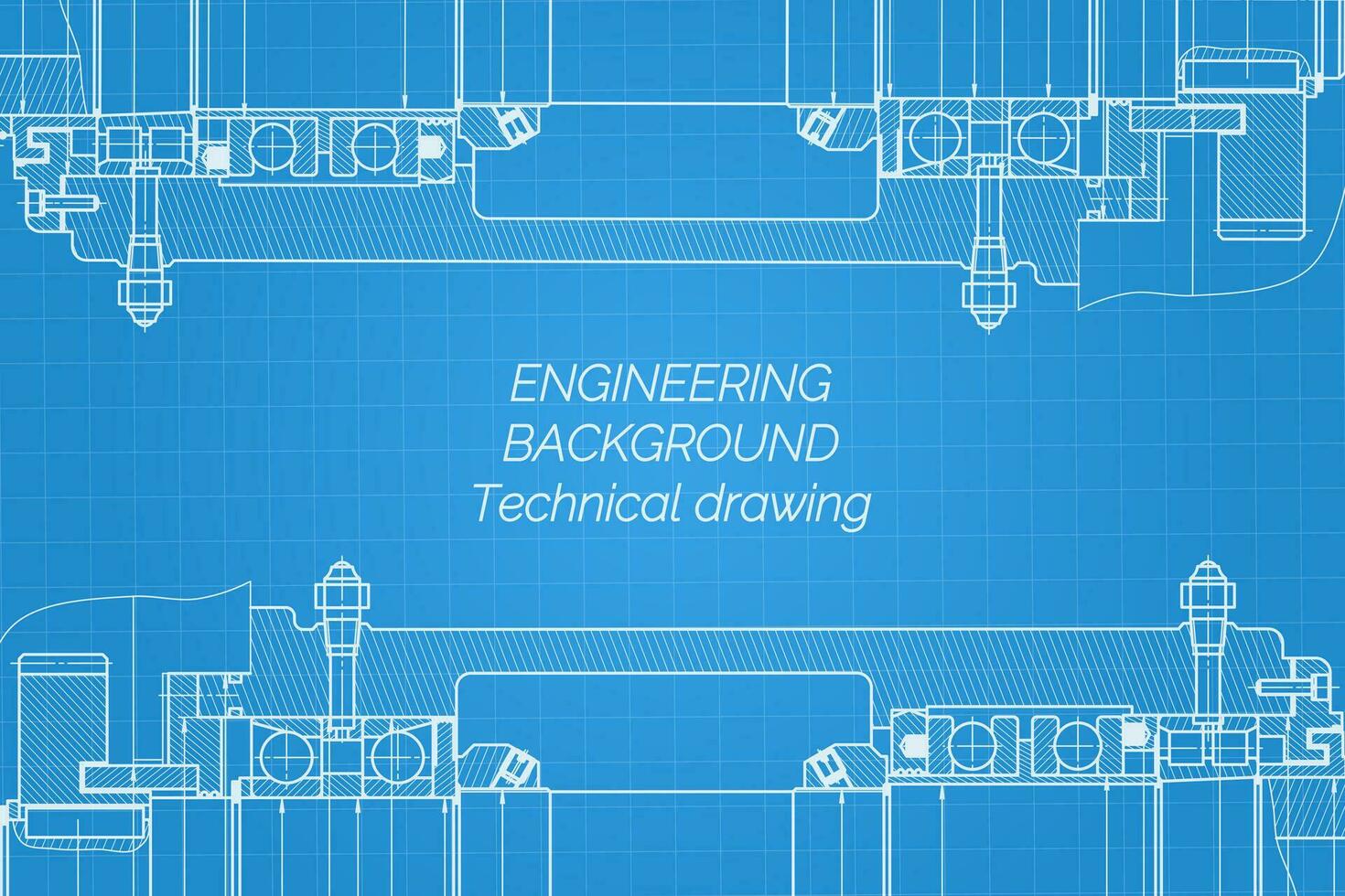 Mechanical engineering drawings on blue background. Milling machine spindle. Technical Design. Cover. Blueprint. Vector illustration