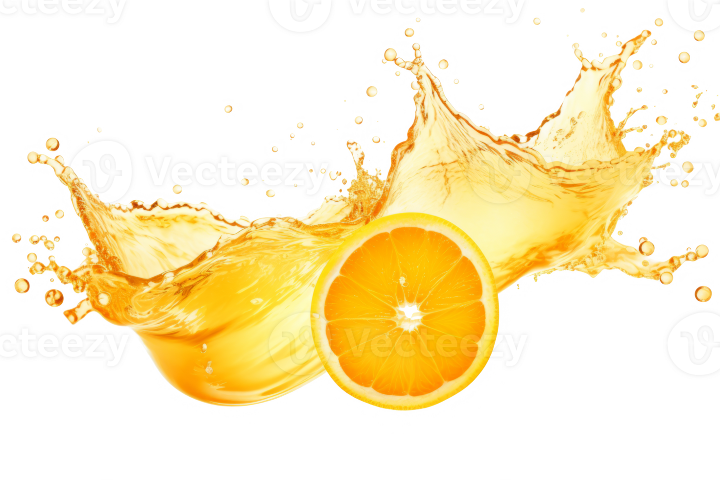 AI generated Sliced orange with juice splash isolated on transparent background. Fruit explosion png