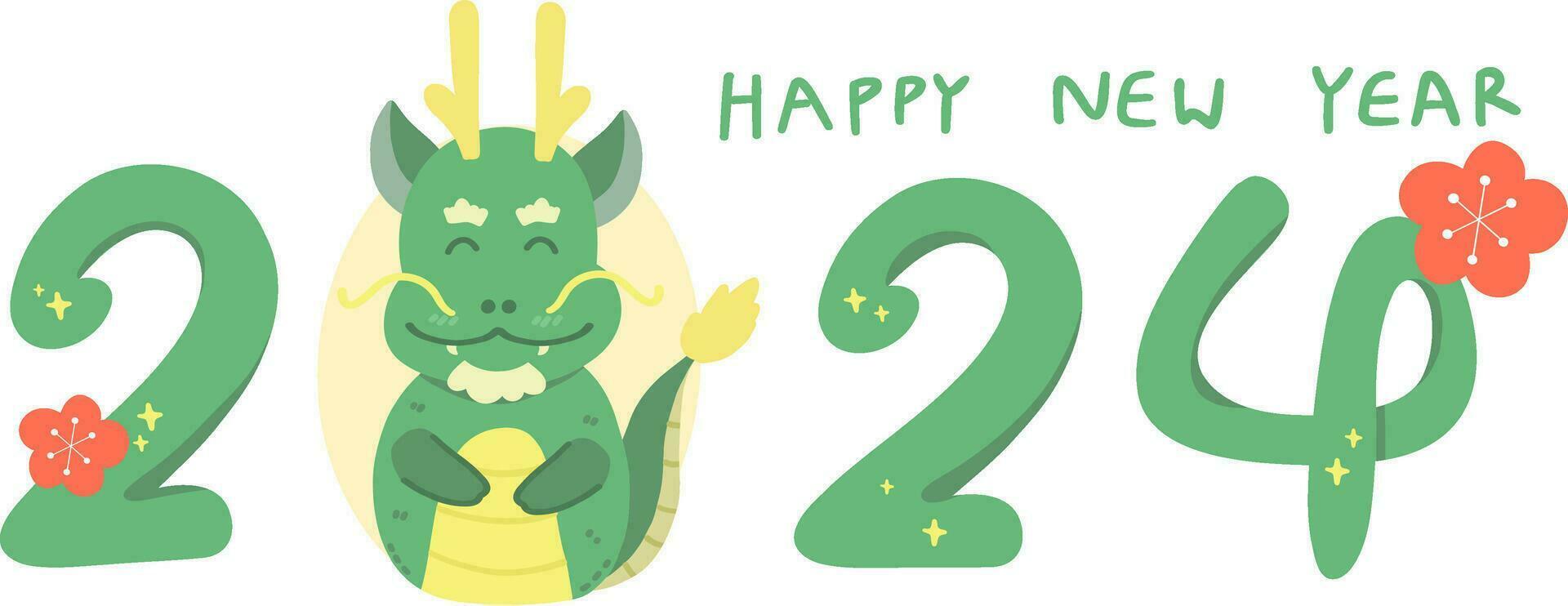 2024 Happy New Year, year of the Dragon, Dragon cartoon character hand drawing illustration vector