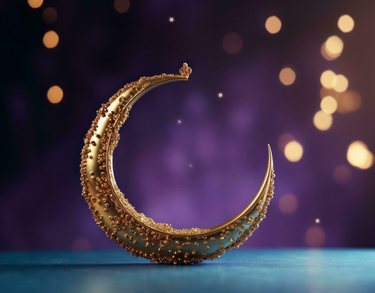 AI generated with golden crescent on purple background photo