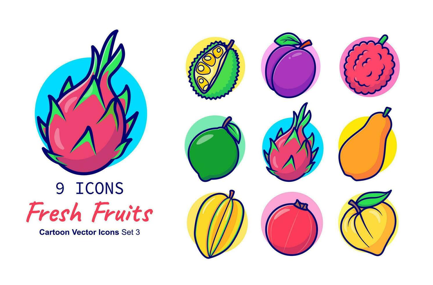 Fruits collection cartoon vector icon illustration food nature icon concept isolated