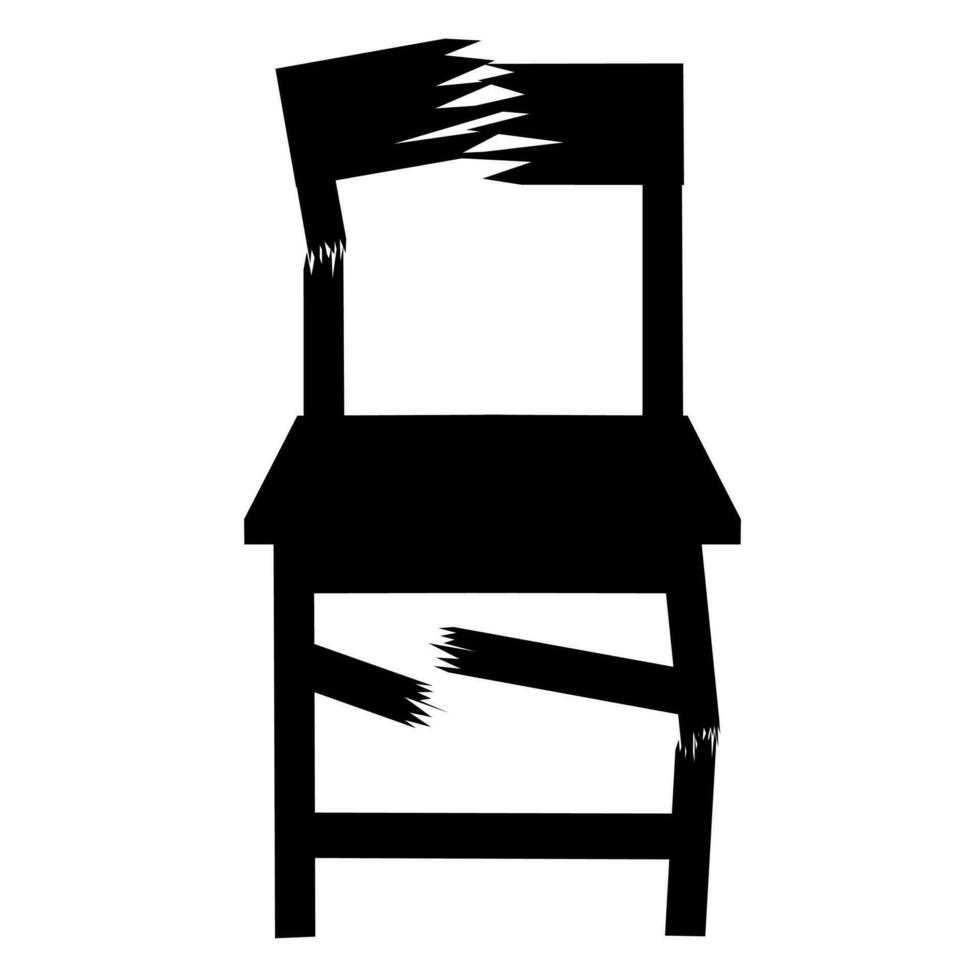 Broken chair vector illustration on white background. The wood is rotten and brittle.
