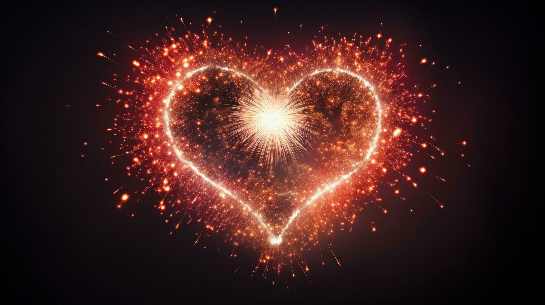 AI generated photo of fireworks in the shape of a heart, ideal for Valentine's Day or wedding-related promotions