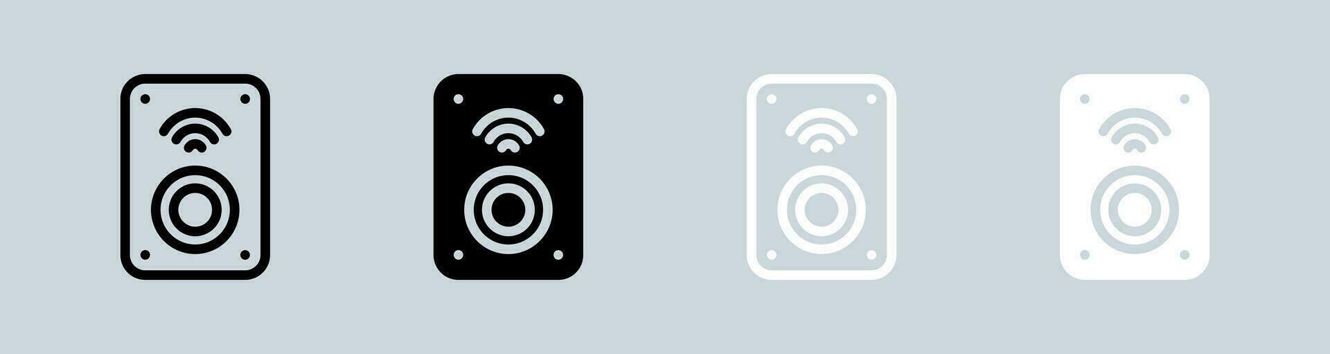 Wireless speaker icon set in black and white. Audio signs vector illustration.