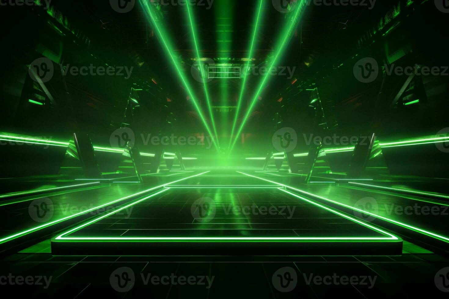 AI generated Neon colours stage with laser lights photo
