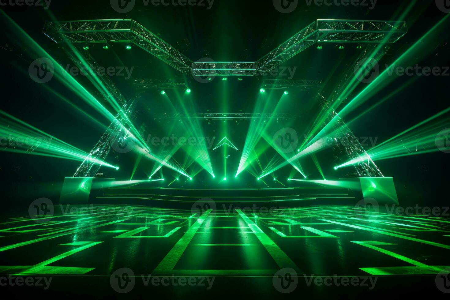 AI generated Neon colours stage with laser lights photo