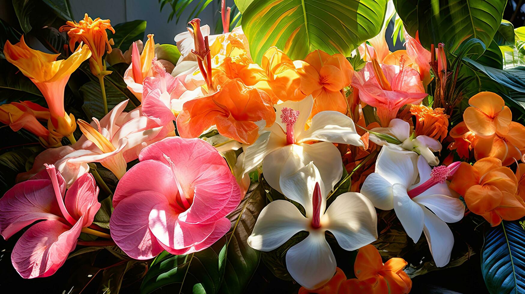 AI generated Colorful summer flowers and leaves photo