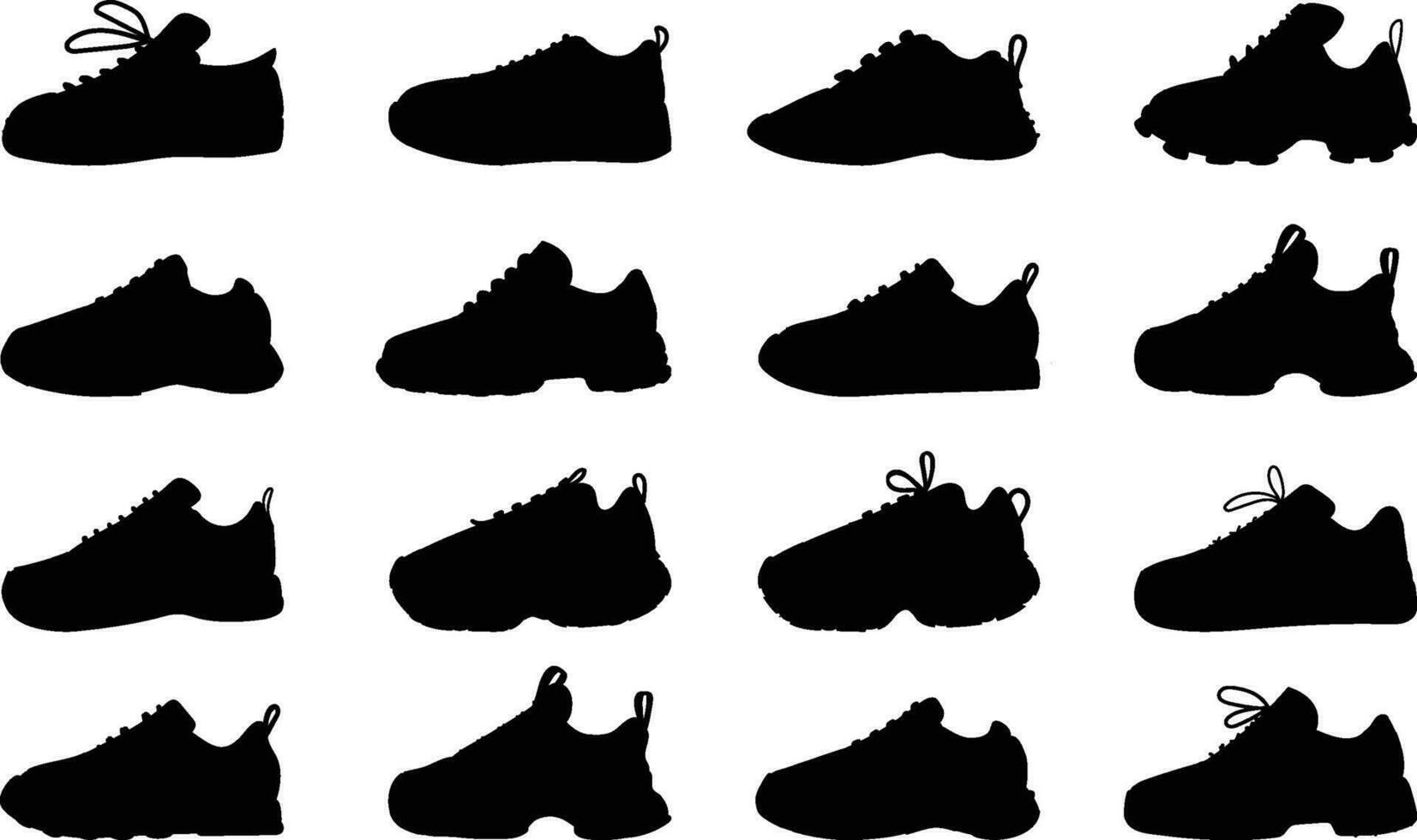 Set of isolated sneakers silhouettes for man and woman vector