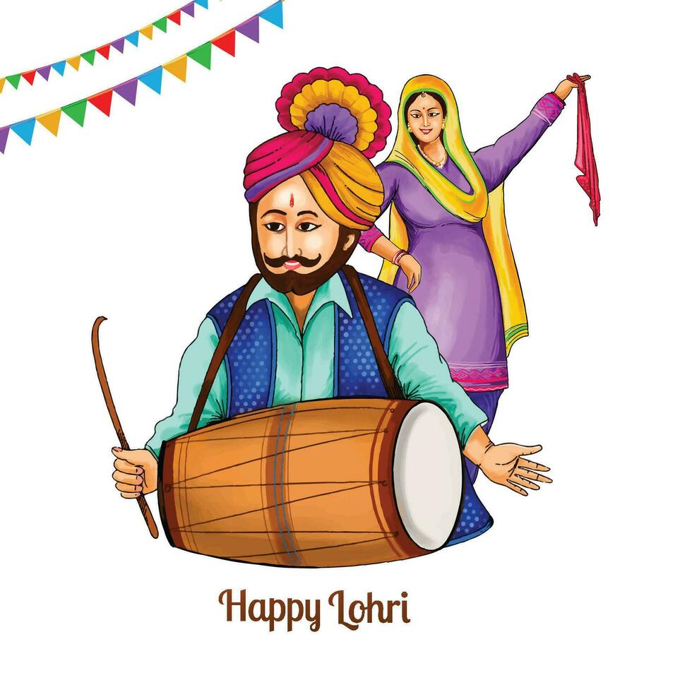 Happy lohri holiday festival of punjab card design vector