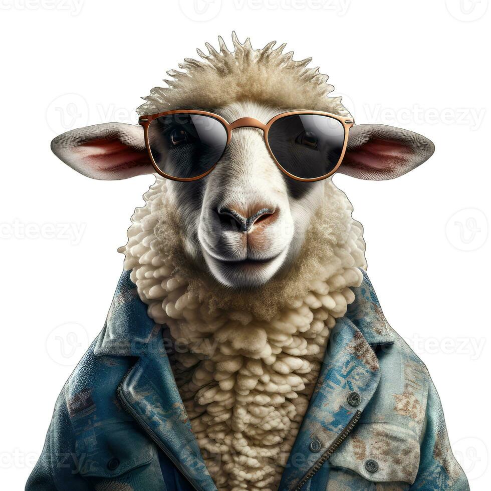 AI generated Portrait of funny sheep with glasses. Isolated on white background. photo