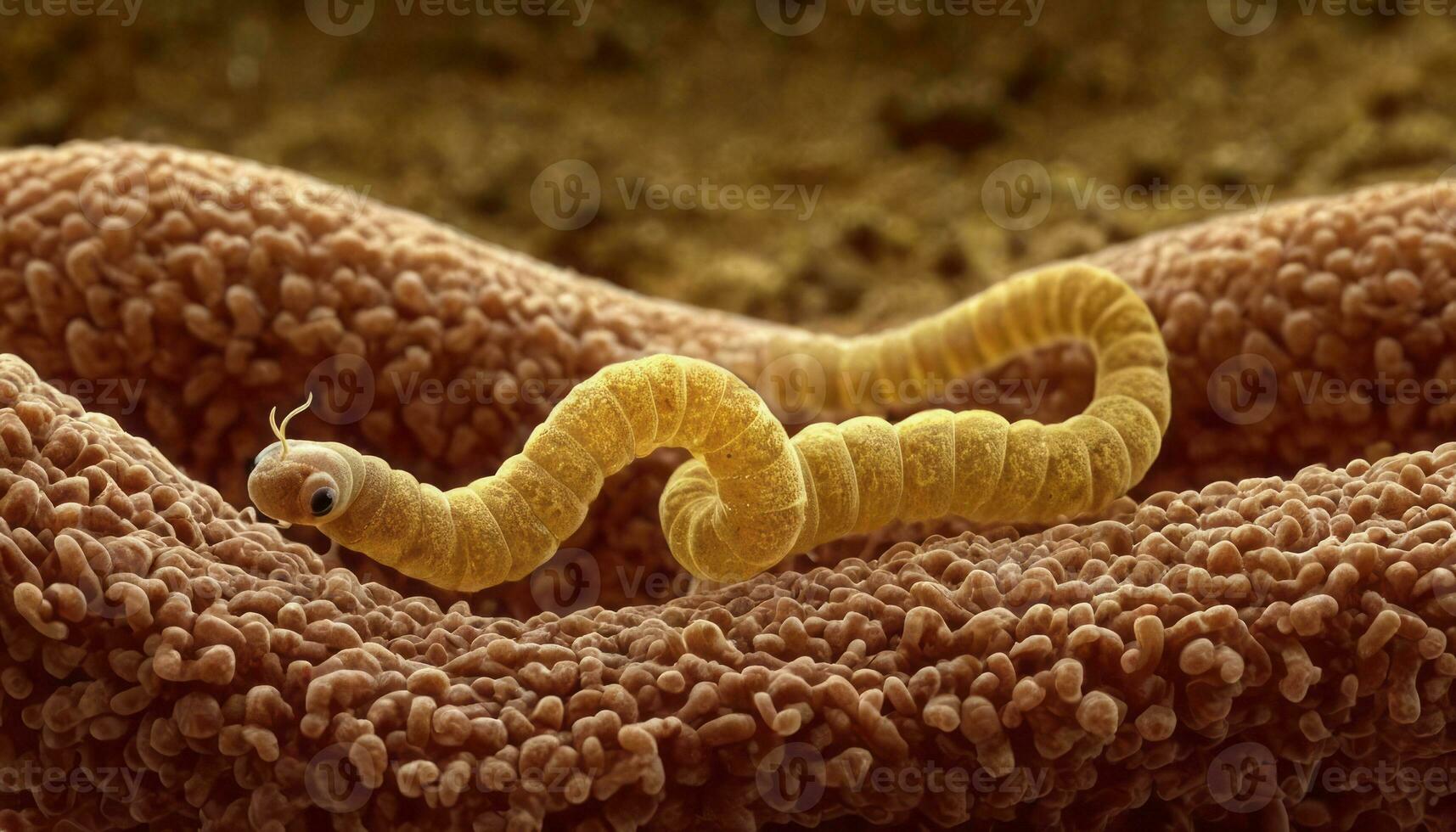 ai generado microscópico ver de nematodo en medio de células foto