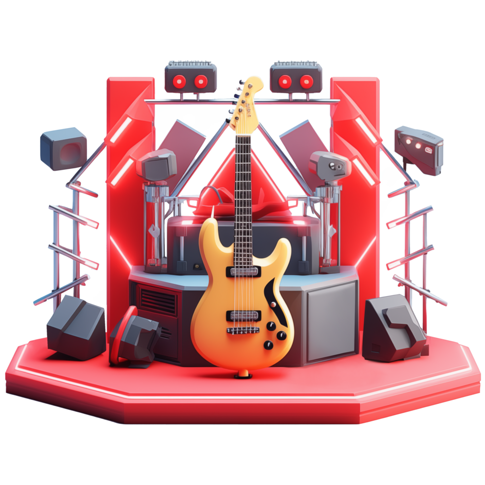 AI generated Music stage with guitar elements, 3d design. Suitable for music events and hobbies png