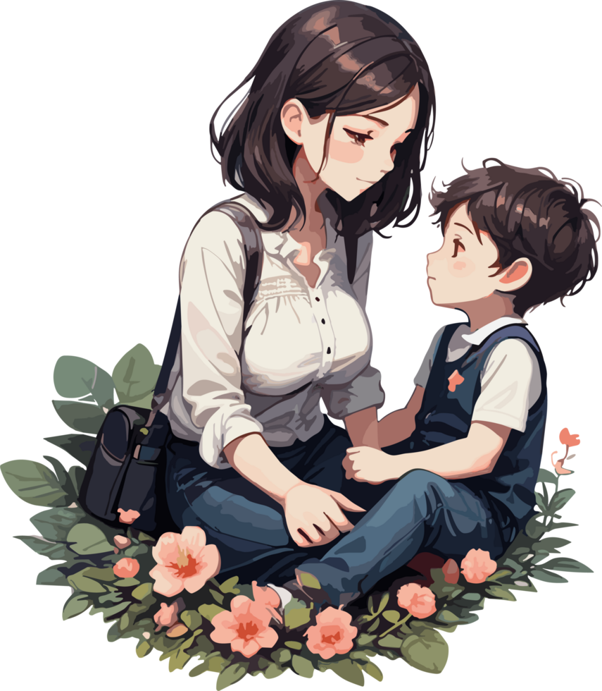 AI generated Mother with Her Child Illustration png