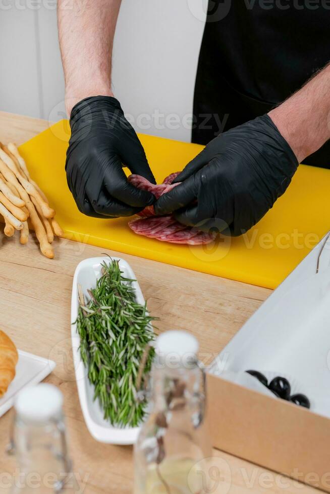 AI generated Gourmet Meat Prep with Aromatic Rosemary photo