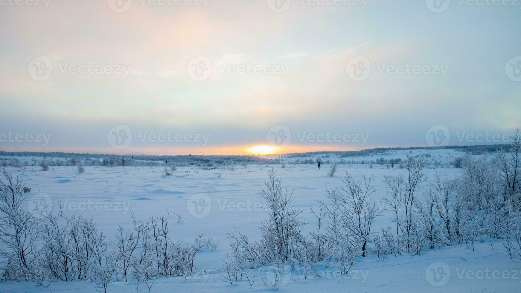 AI generated Winter Sunrise Serenity Pristine Snowscape photo