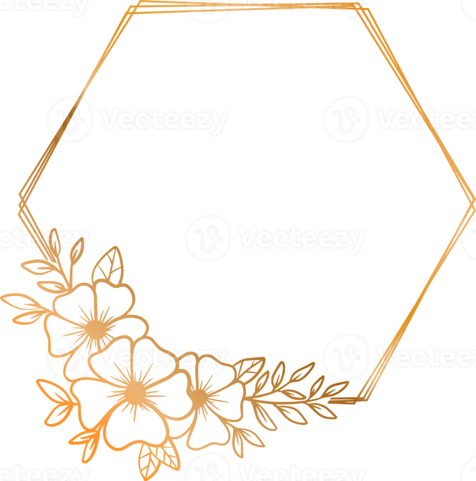 Luxus Gold Hexagon Blumen- Rahmen zum Hochzeit oder Engagement Einladung png