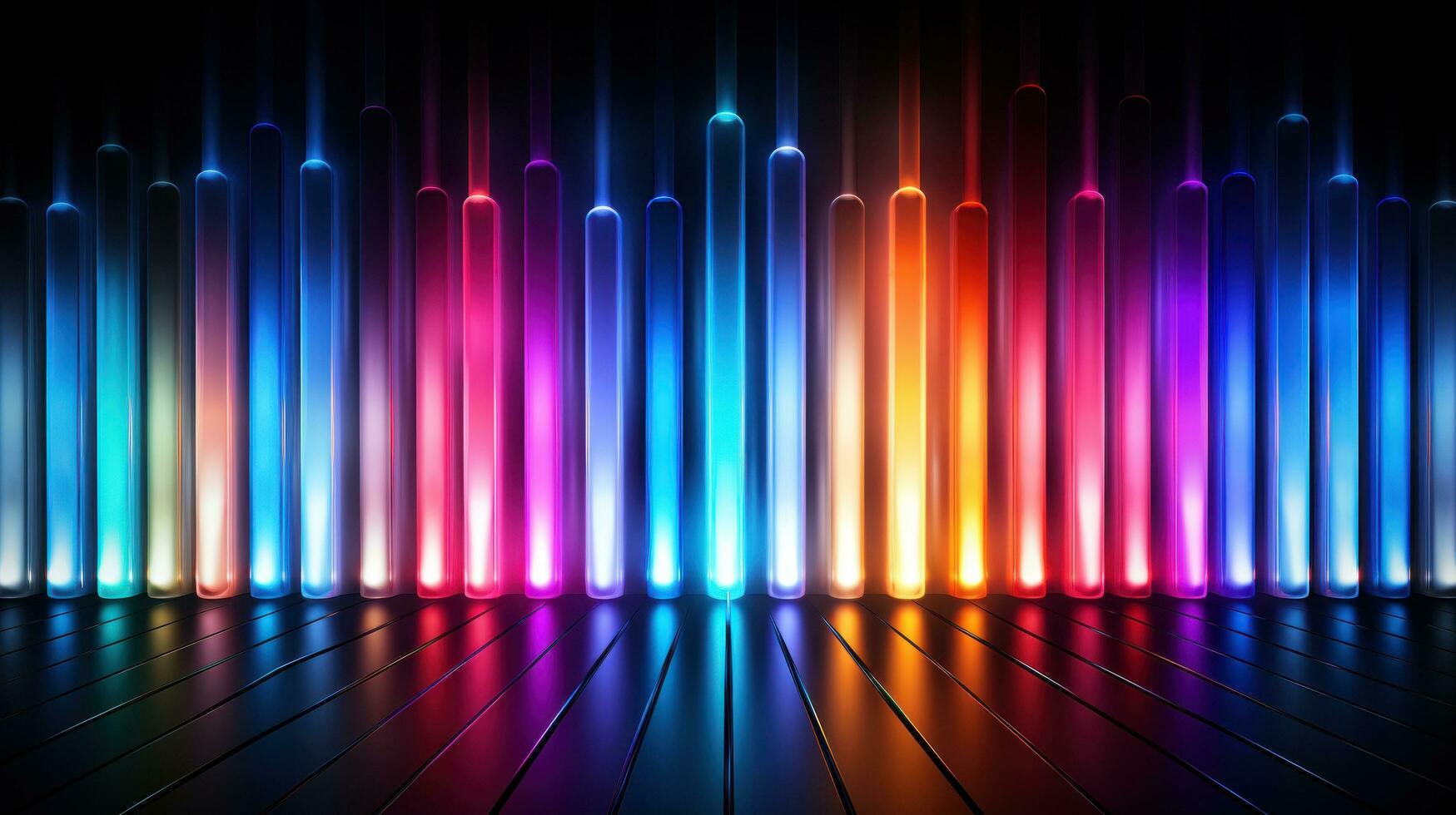 AI generated retro-inspired neon light pattern, featuring bright and bold colors against a dark background photo