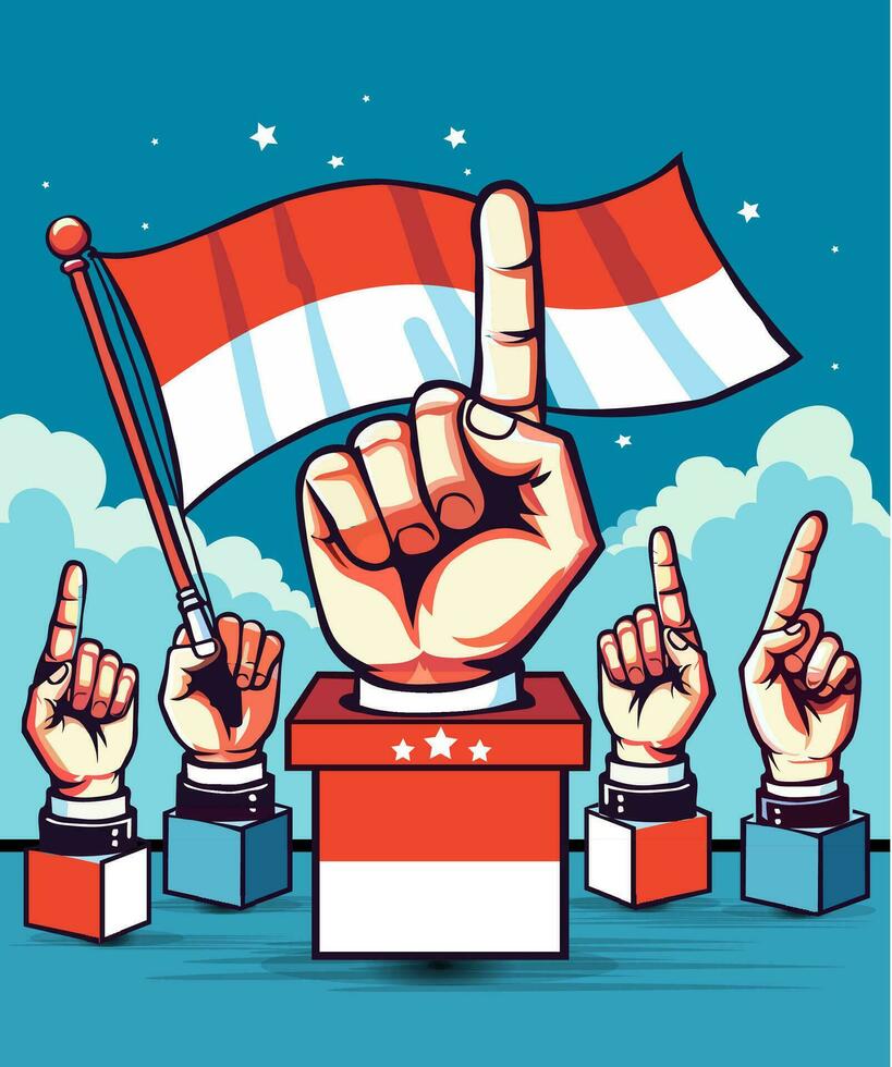 2024 Indonesian election, choosing candidate number 1, with the Indonesian flag as a background vector