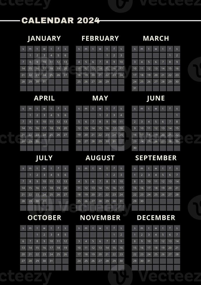 Black vertical calendar for 2024. modern minimalistic 2024 Calendar photo