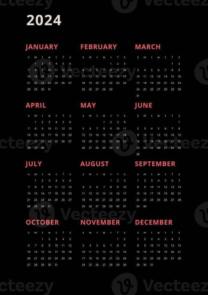 Black vertical calendar for 2024. modern minimalistic 2024 Calendar photo