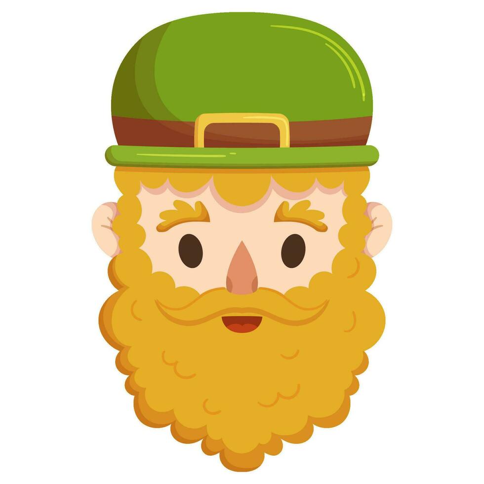 St. Patricks Day Leprechaun character face with red beard in green hat vector