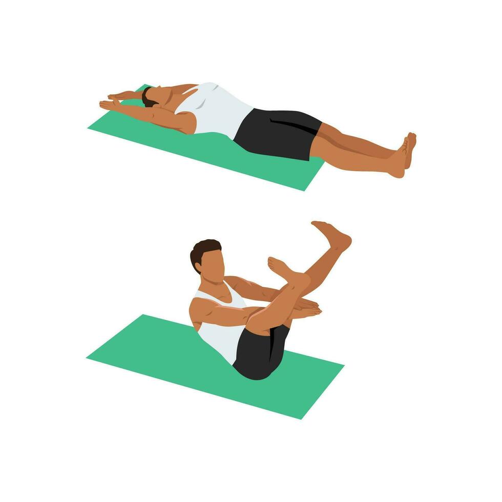 hombre haciendo estrella crujido o crujidos abdominales ejercicio. vector