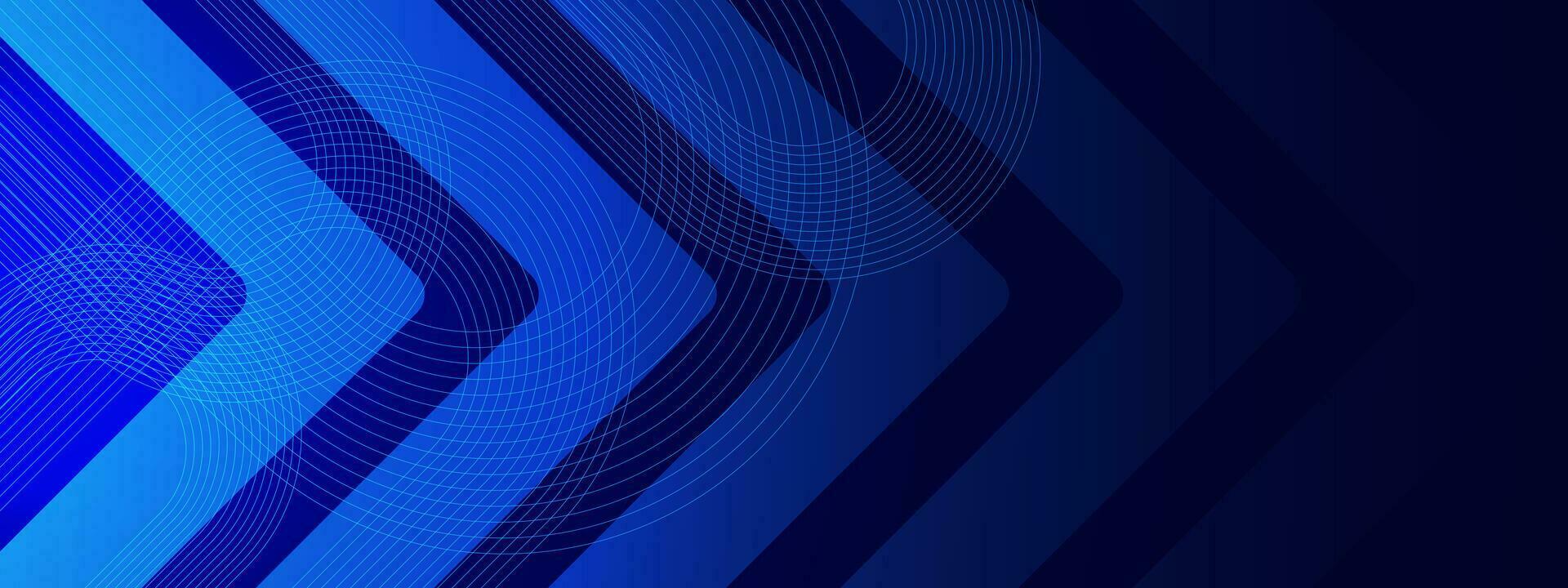 Blue arrows with geometric lines. Movement technology concept for banner background. Vector illustration.