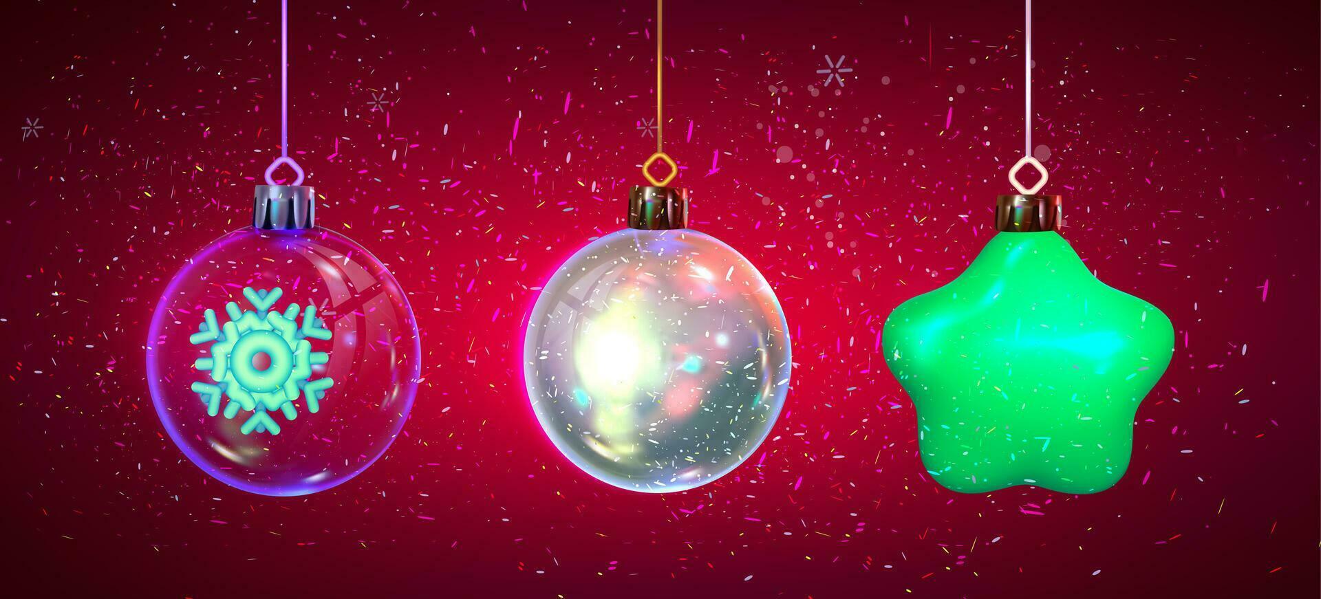 Merry Christmas and Happy New Year. Set of colorful Christmas balls.  Vector illustration. Eps 10