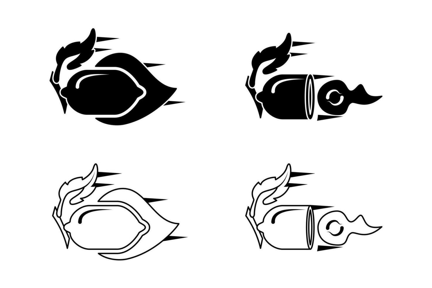 black and white lemon rocket illustration. silhouette and line art style. use for logo, icon, symbol or sticker vector