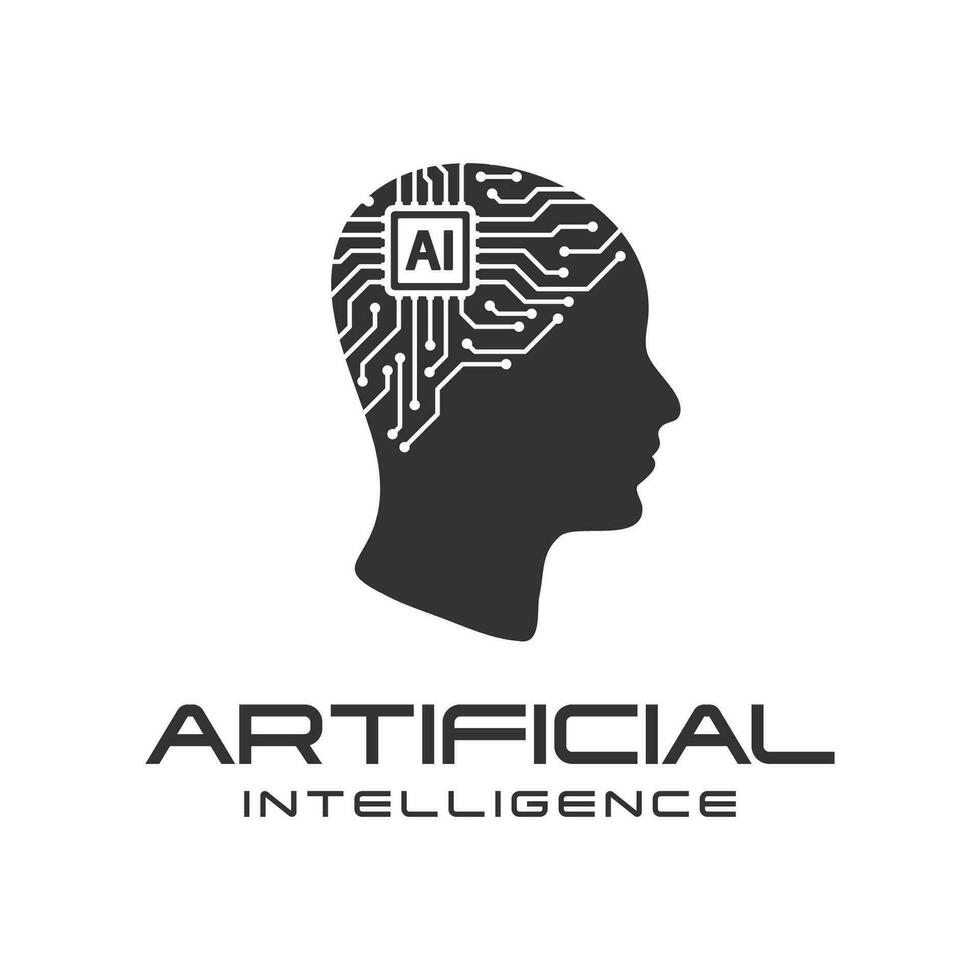 Artificial intelligence robot brain logo, smart human future technology vector