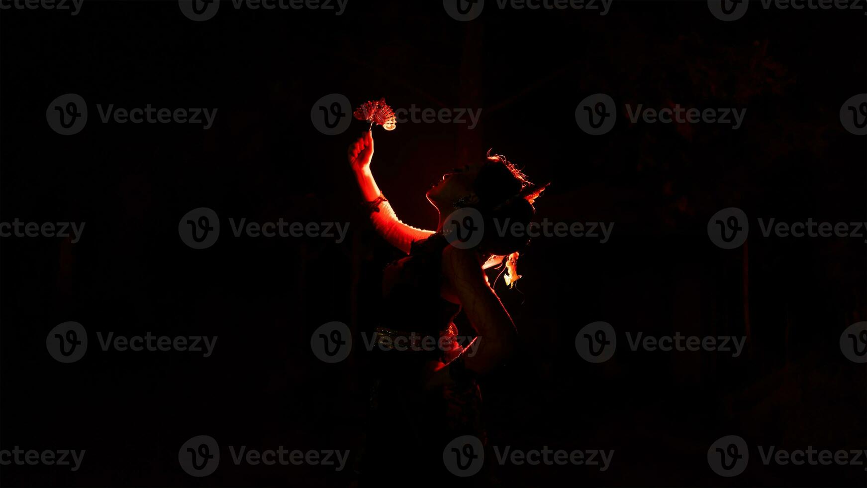 the silhouette of a female dancer holding jewelry that looks like a reflection reflecting in the dim light photo