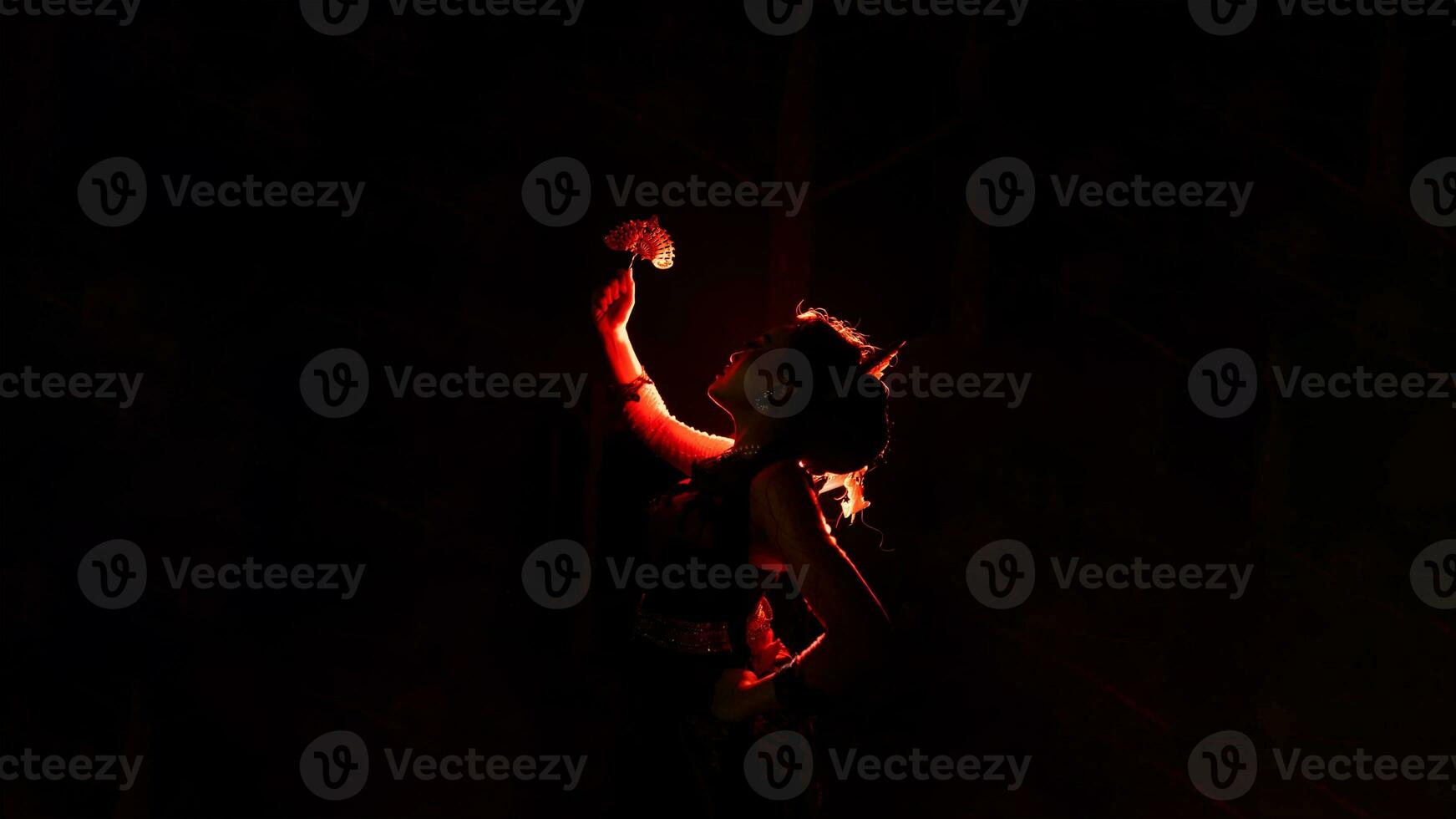 the silhouette of a female dancer holding jewelry that looks like a reflection reflecting in the dim light photo