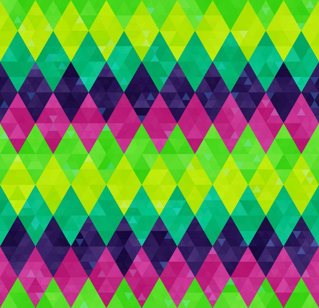 Abstract geometric harlequin pattern from rows of rhombuses in green, yellow, pink and purple colors. Mardi Gras holiday poster backdrop design, wallpaper, packaging, wrapping paper, cover vector