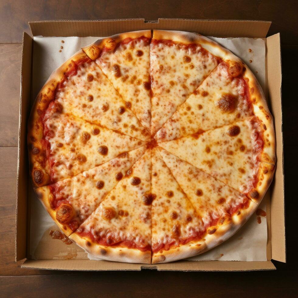 AI generated a pizza box filled with piping hot pizza, ready to be enjoyed at a party or gathering photo