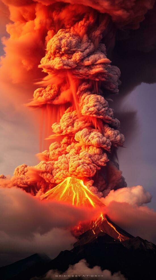 AI generated a volcano erupting in a fiery display of molten lava and ash photo