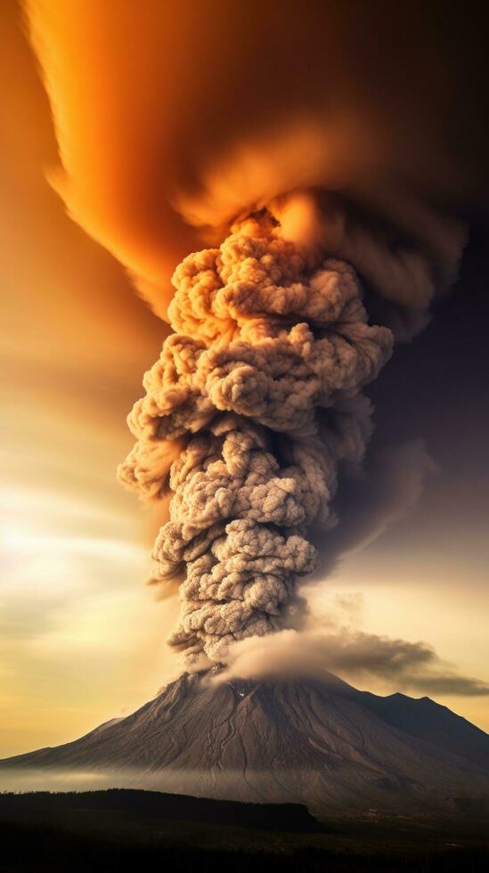 AI generated ominous clouds of smoke and ash that billow out of a volcano during an eruption photo