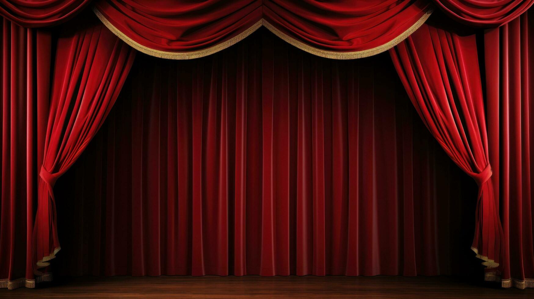 AI generated A classic theater stage with red velvet curtains and customizable copy text photo