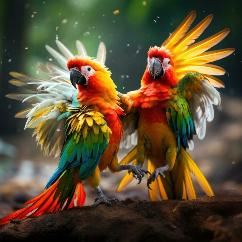 AI generated A pair of tropical birds engaged in a playful dance photo