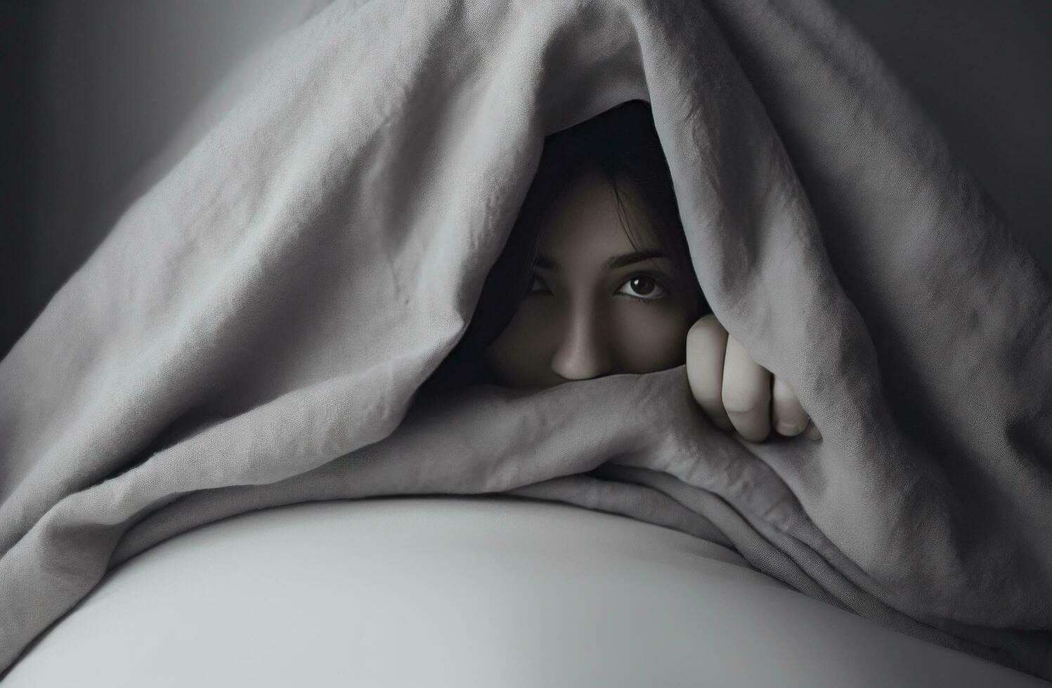 AI generated a person hiding under a blankets in a bed photo