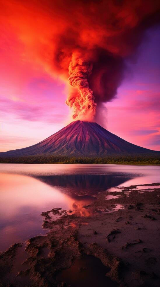 ai generado comienzo tu día con un impresionante amanecer terminado un majestuoso volcán foto