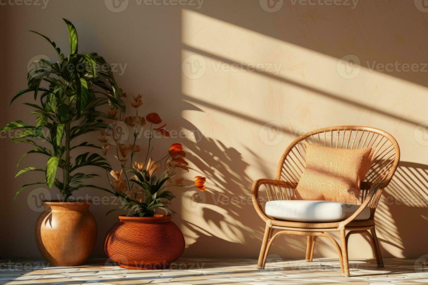 AI generated a chair and a pot in an empty corner photo