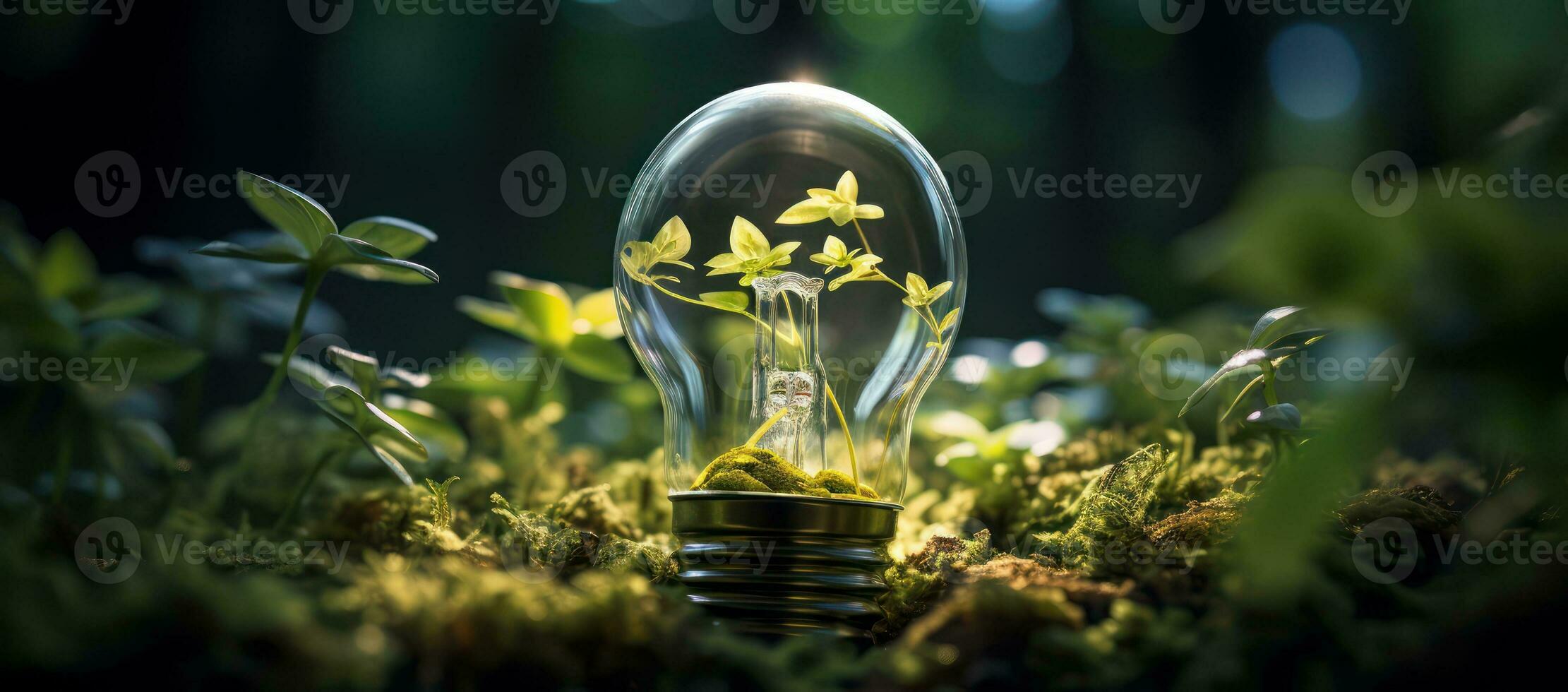 AI generated a green light bulb with small tree photo