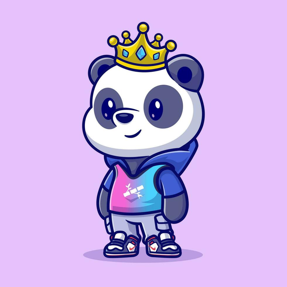 Cute Cool Panda Wearing Hoodie Cartoon Vector Icon Illustration. Animal Nature Icon Concept Isolated Premium Vector. Flat Cartoon Style