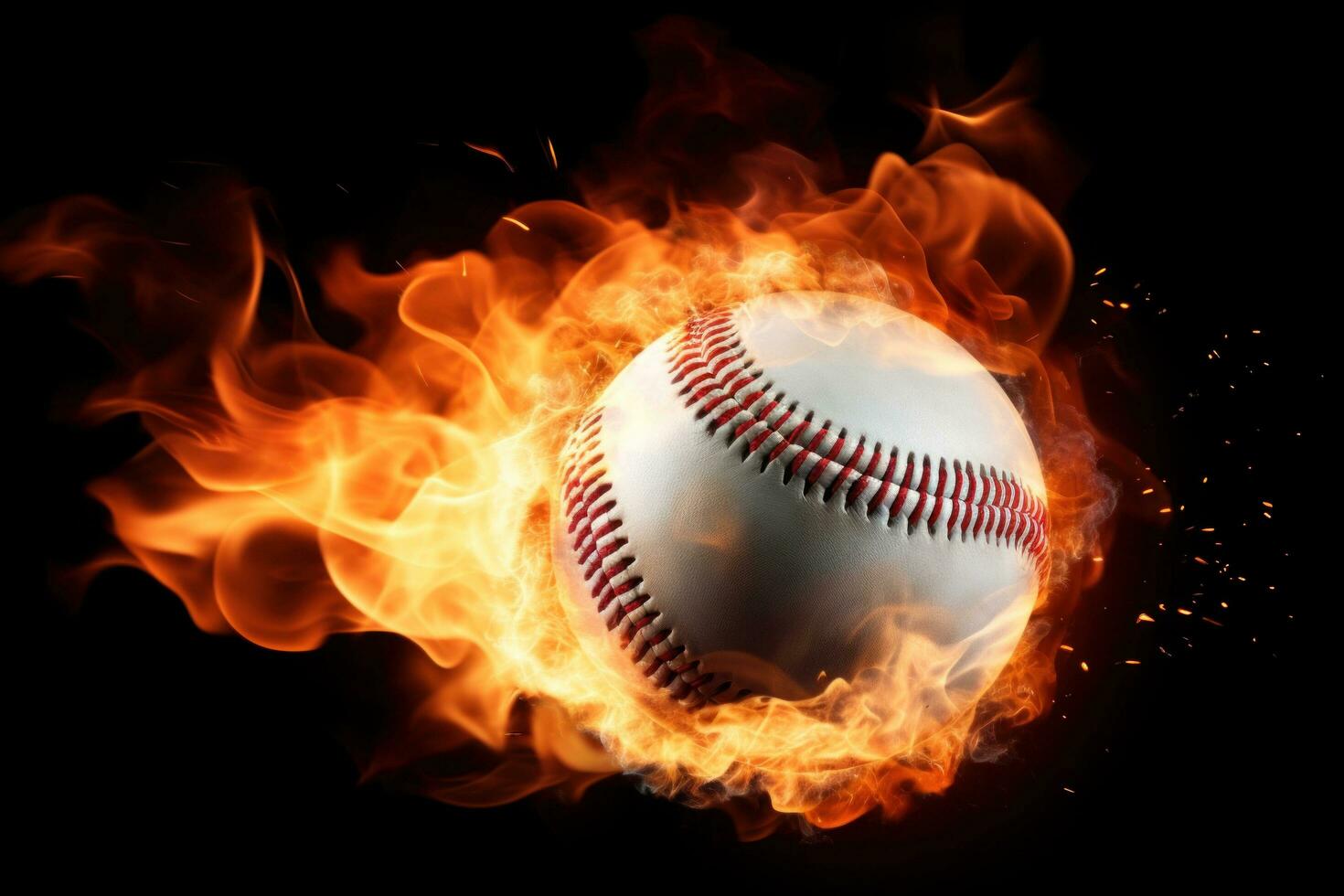 ai generado un llamativo imagen de un béisbol pelota en fuego foto