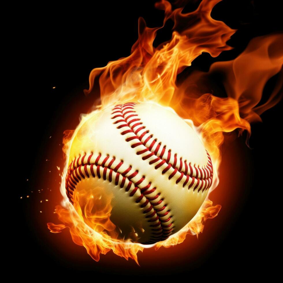 AI generated An eye-catching image of a baseball ball on fire photo